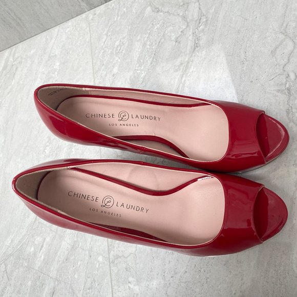 Chinese Laundry Red Patent Holliston Peep Toe Pumps Size 8 - Picture 10 of 15